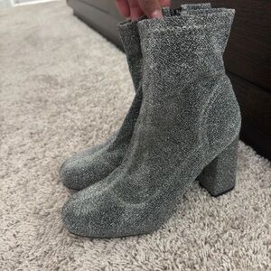 Glitter Stretch Sock Ankle Boots - Silver